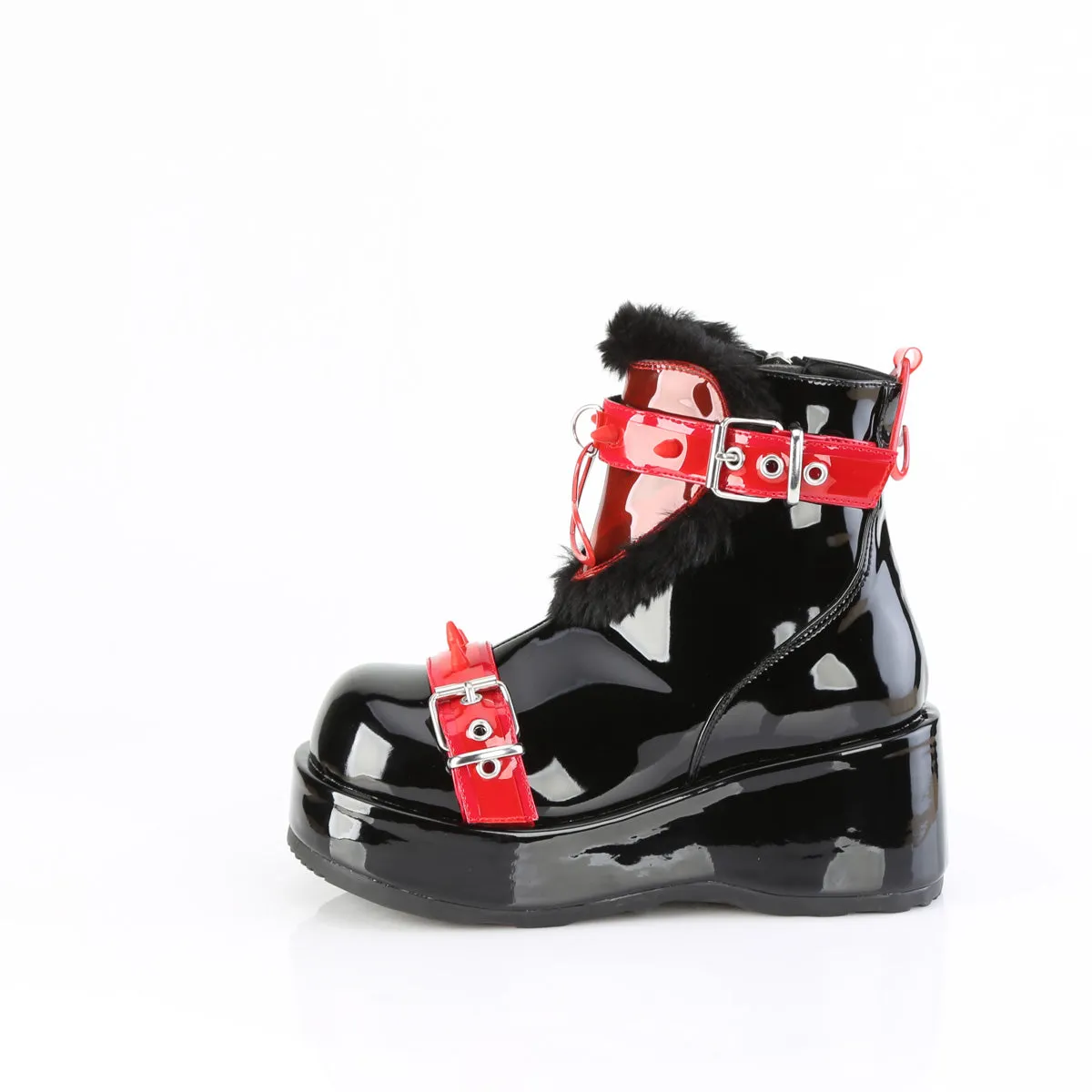 3 Inch Platform CUBBY-57 Black Patent-Red PVC