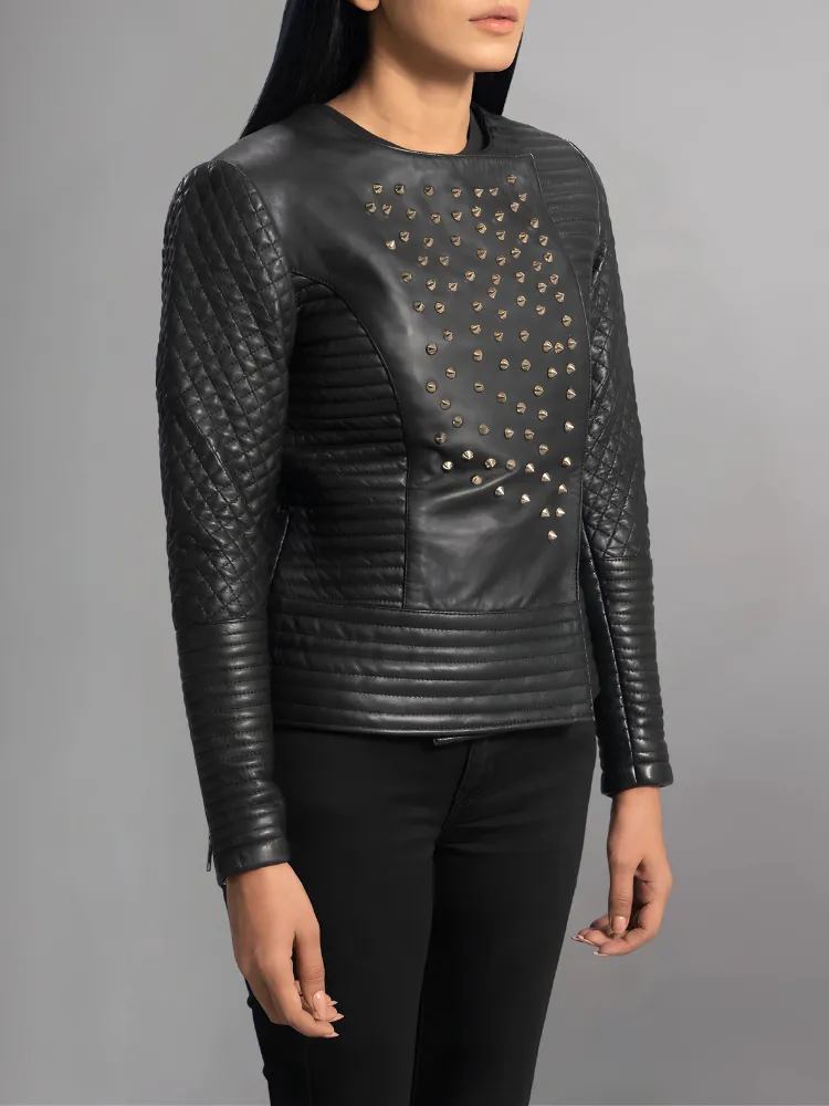 Celeste Studded Black Leather Jacket