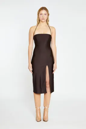 Dark Brown Square Halterneck Midi-Dress