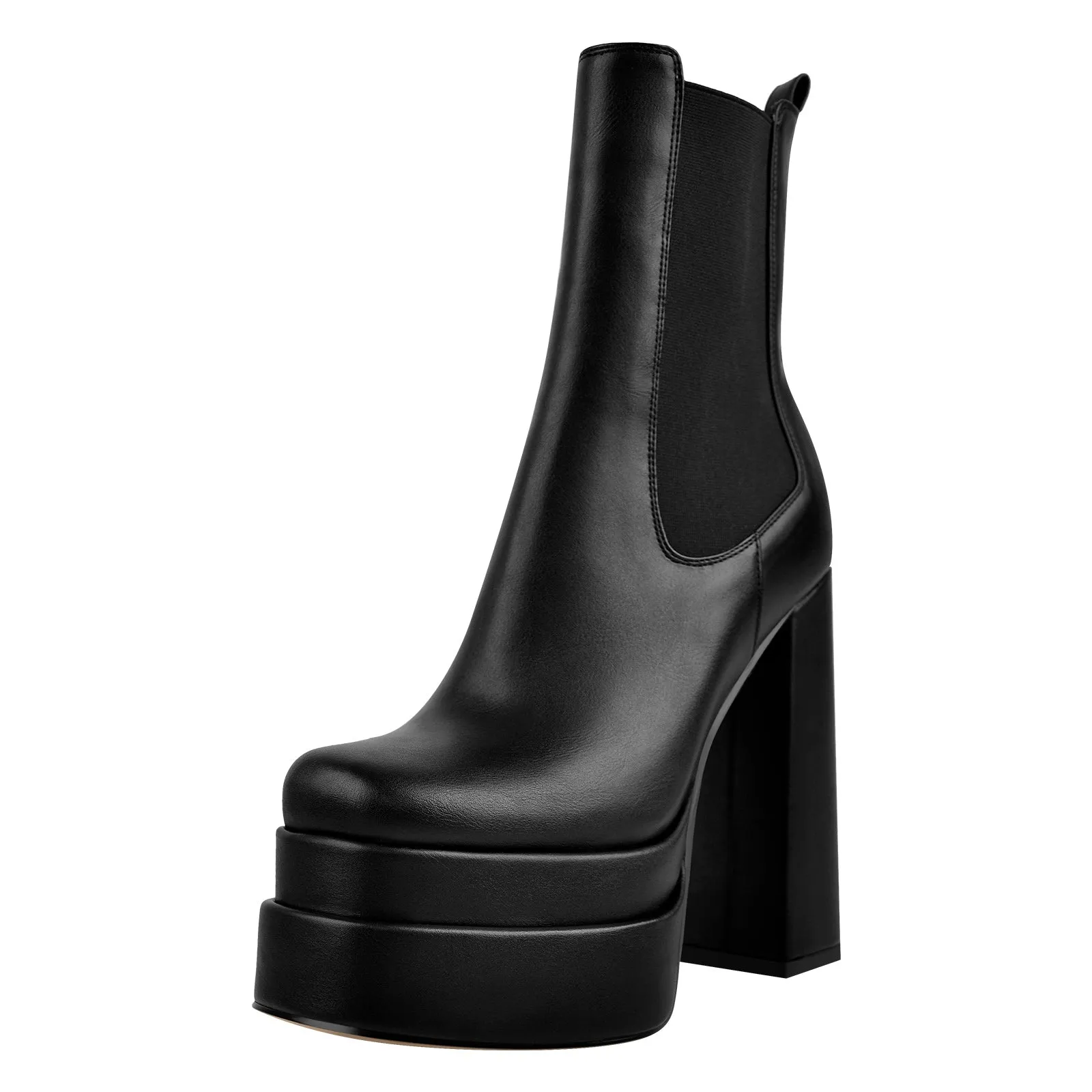 Double Platform Elastic Zipper Chunky Heel Ankle Boots