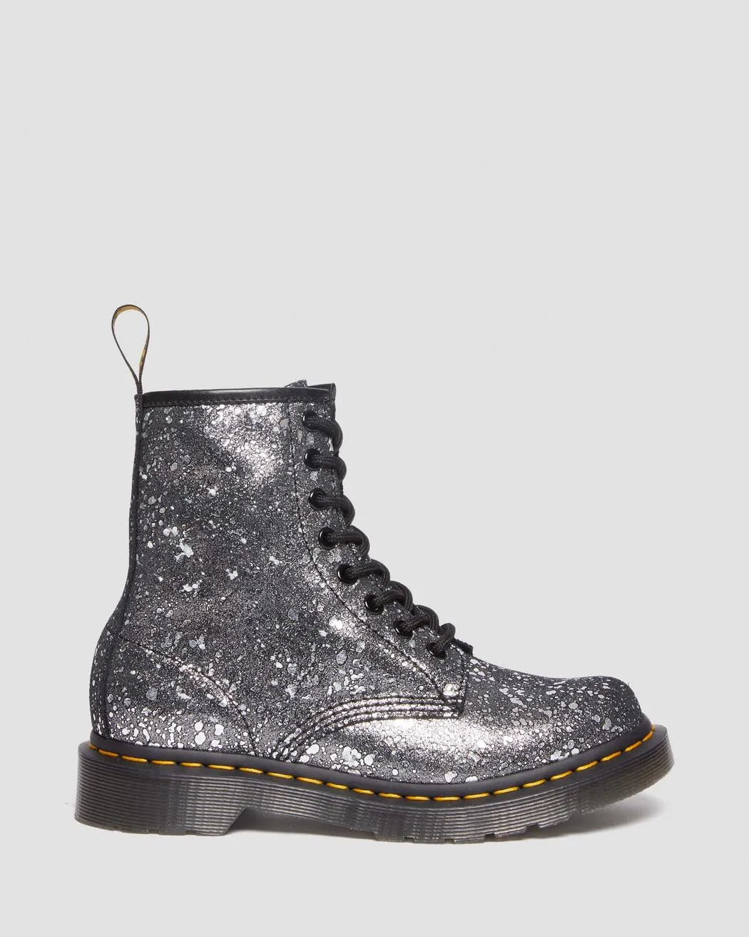 Dr Martens UNISEX 1460 METALLIC SPLATTER SUEDE LACE UP BOOTS (Black Metalic Paint Splatter)