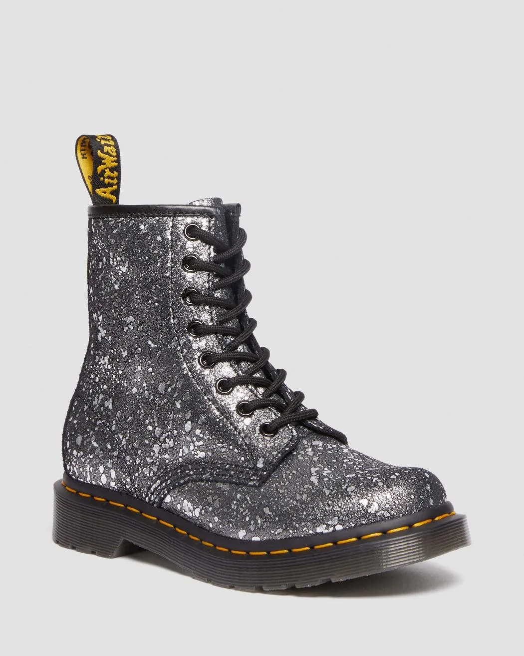 Dr Martens UNISEX 1460 METALLIC SPLATTER SUEDE LACE UP BOOTS (Black Metalic Paint Splatter)