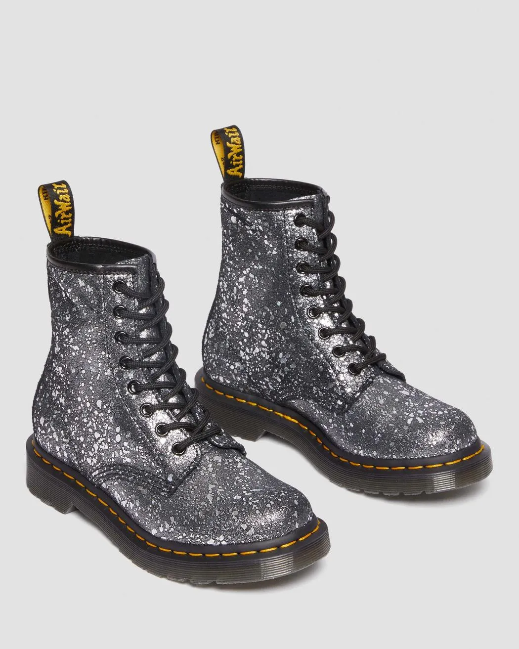 Dr Martens UNISEX 1460 METALLIC SPLATTER SUEDE LACE UP BOOTS (Black Metalic Paint Splatter)