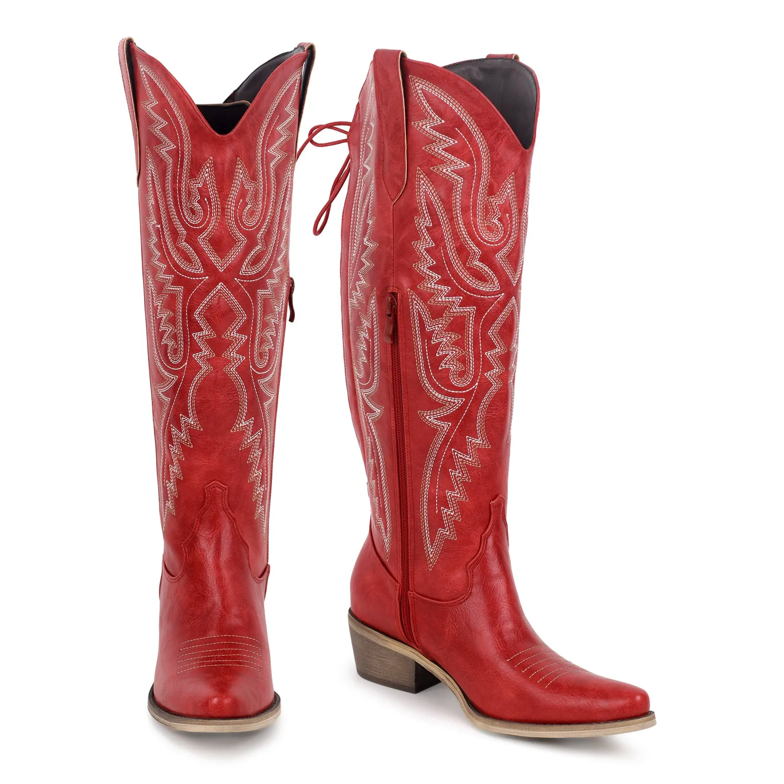 Embroidery Knee High Western Boots