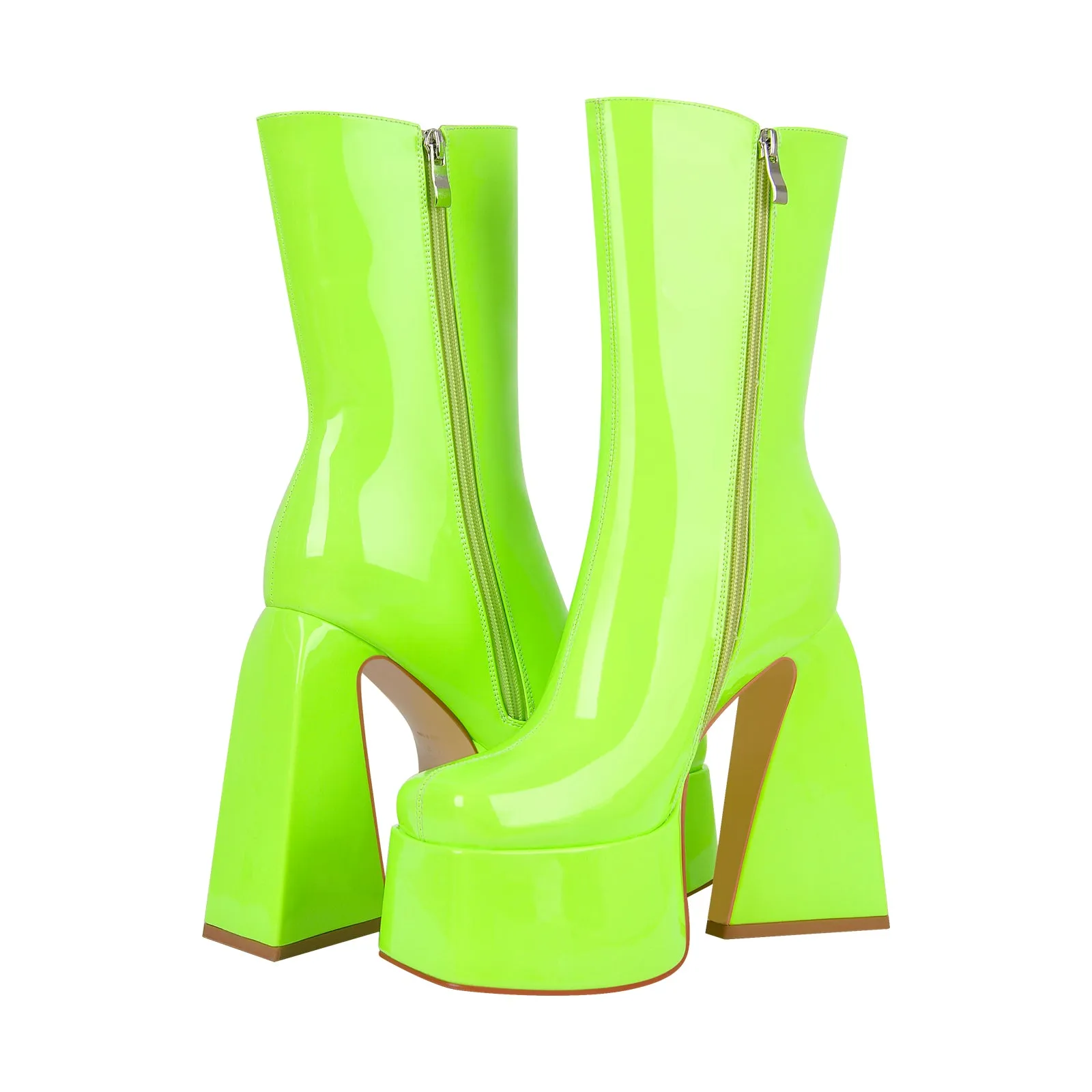 Fluorescent Green Platform Mid-Calf Chunky Boots