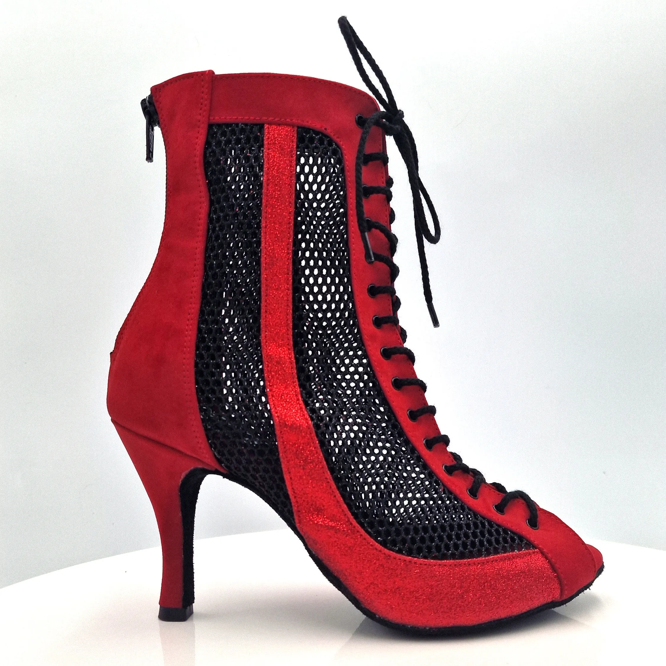 Lidmag S130 Boots Black Net Red Nubuck and Glitter