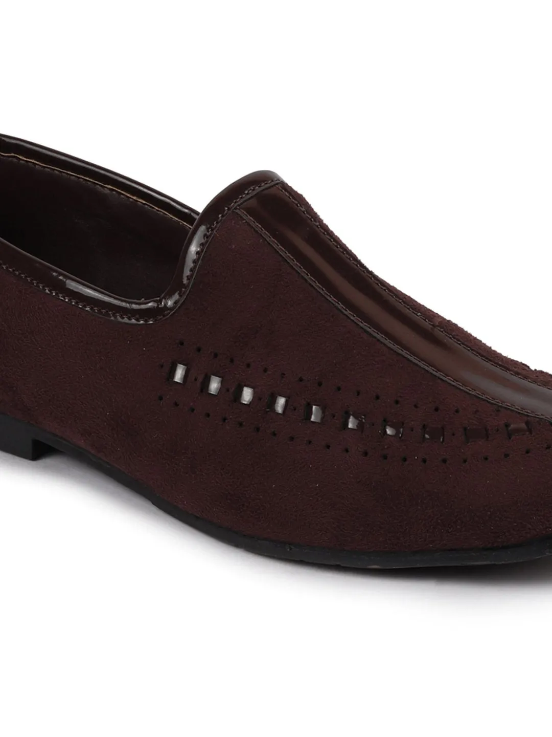 Men Ethnic Brown Designer Party Wear Velvet Loafers