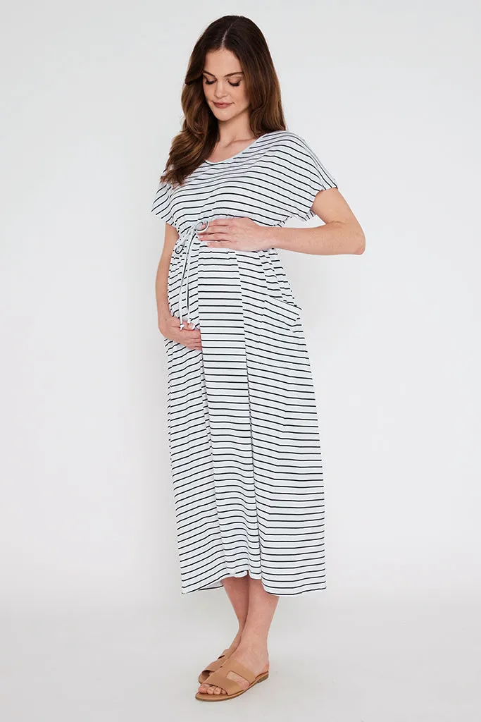 Mila Maxi Dress - White & Black Stripe