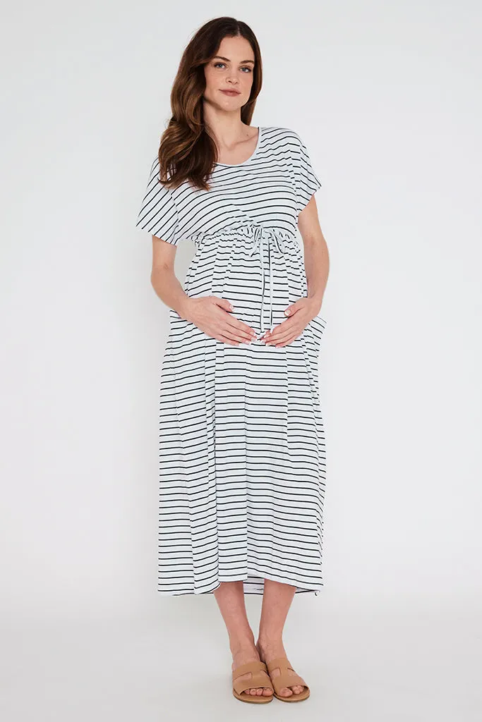 Mila Maxi Dress - White & Black Stripe