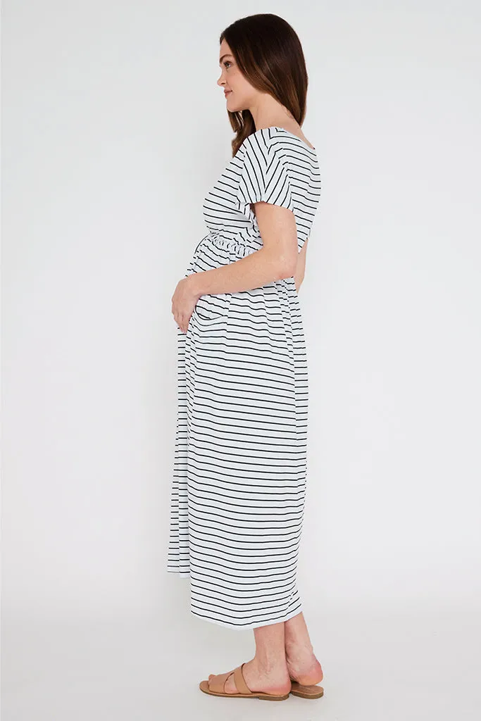 Mila Maxi Dress - White & Black Stripe