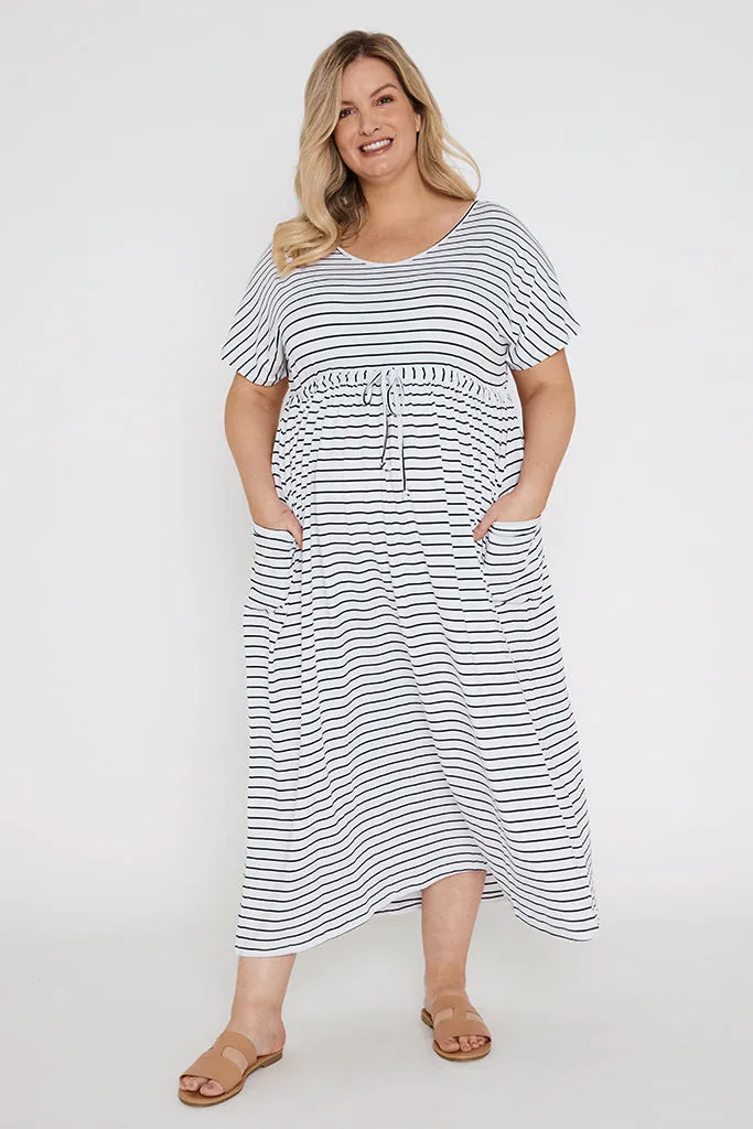 Mila Maxi Dress - White & Black Stripe