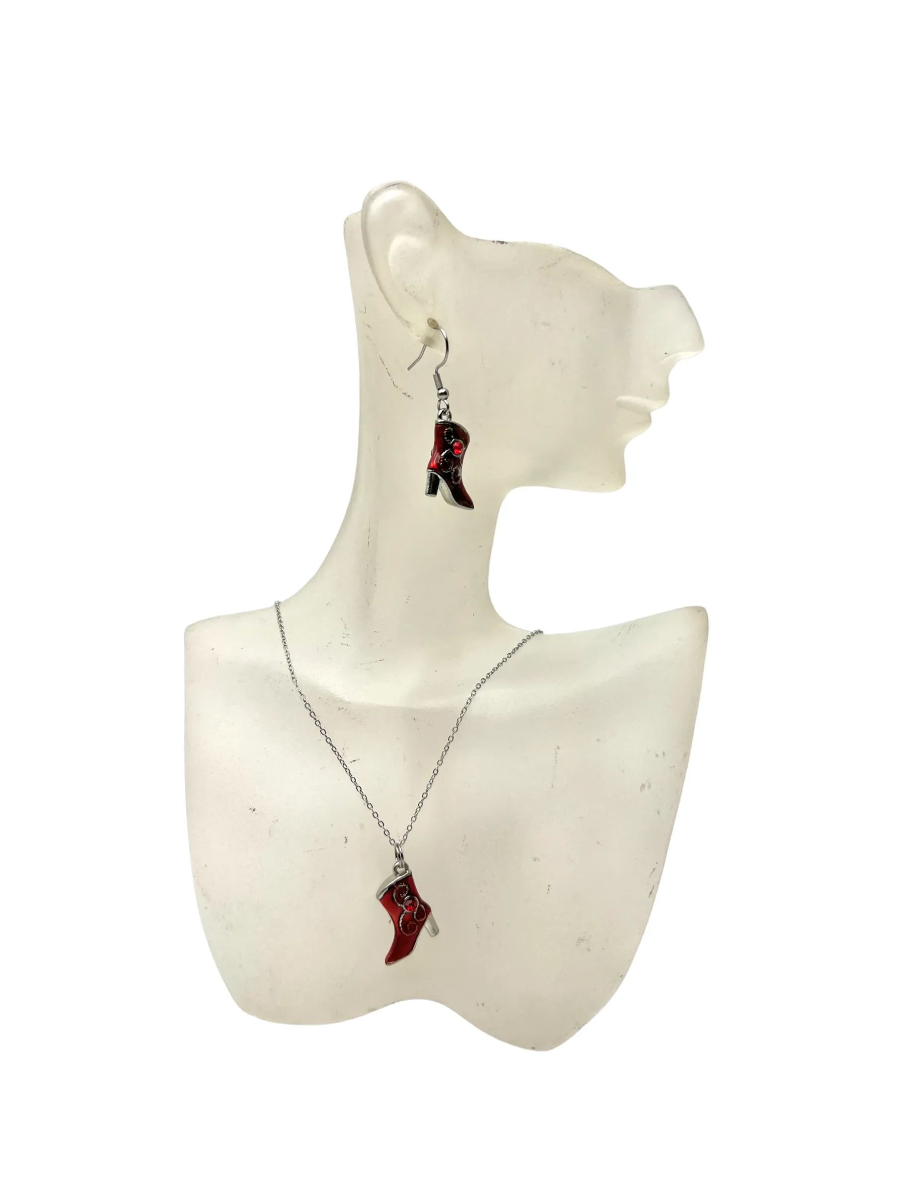 Red and Silver Hand-Painted Boot Earrings and Necklace: A Unique and Stylish Gift for the Western Lover in Your Life