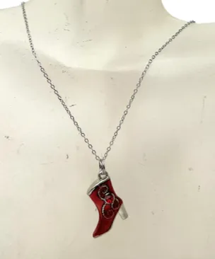 Red and Silver Hand-Painted Boot Earrings and Necklace: A Unique and Stylish Gift for the Western Lover in Your Life