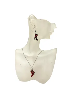 Red and Silver Hand-Painted Boot Earrings and Necklace: A Unique and Stylish Gift for the Western Lover in Your Life