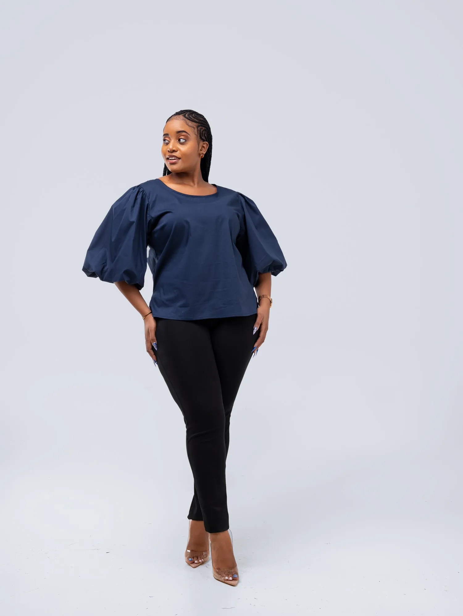 Safari Nimali Bubble Sleeve Top - Navy