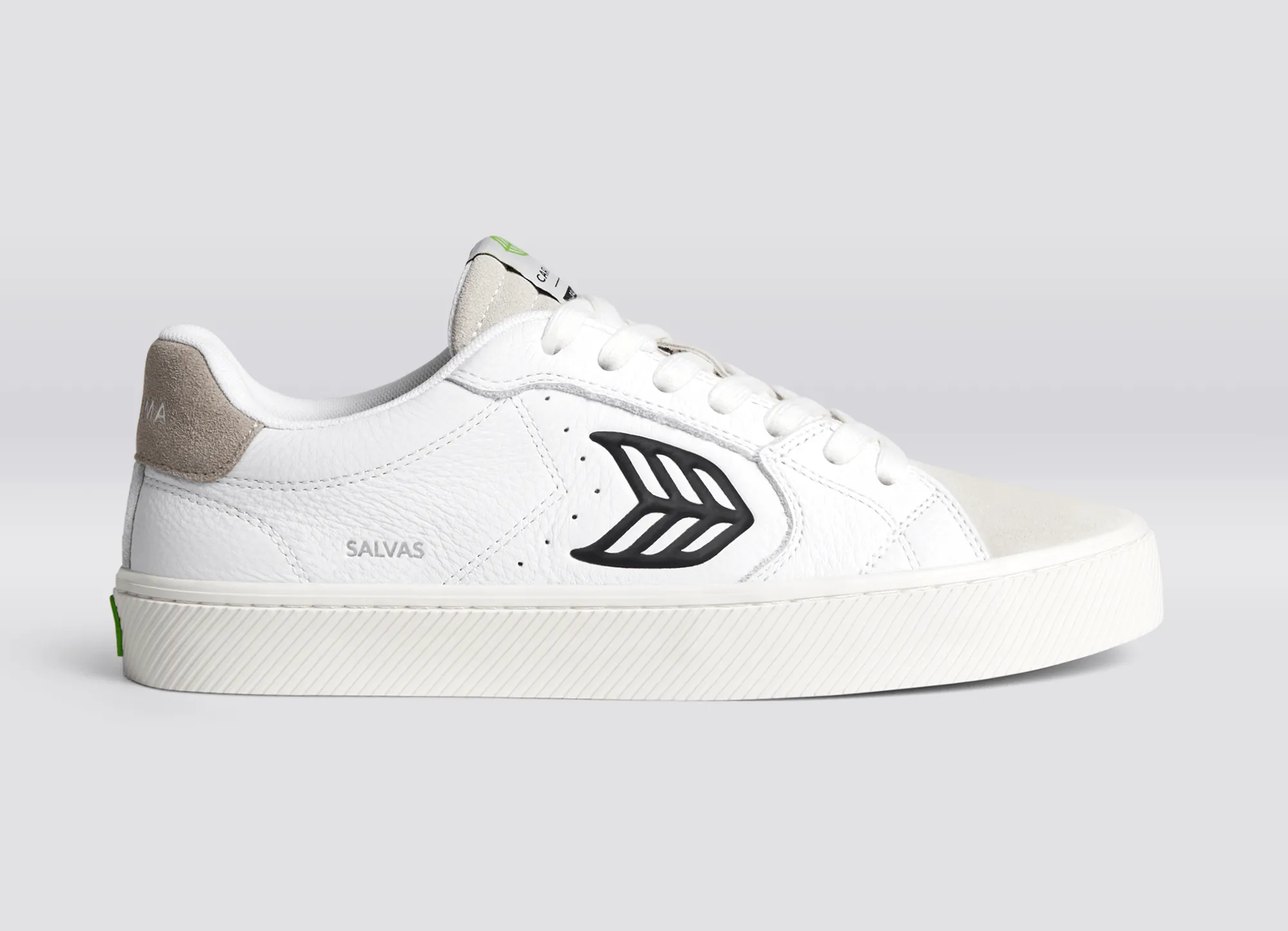 SALVAS White Premium Leather Vintage White Suede Black Logo Sneaker Men