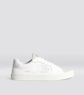 SALVAS White Premium Leather Vintage White Suede Ice Logo Sneaker Men