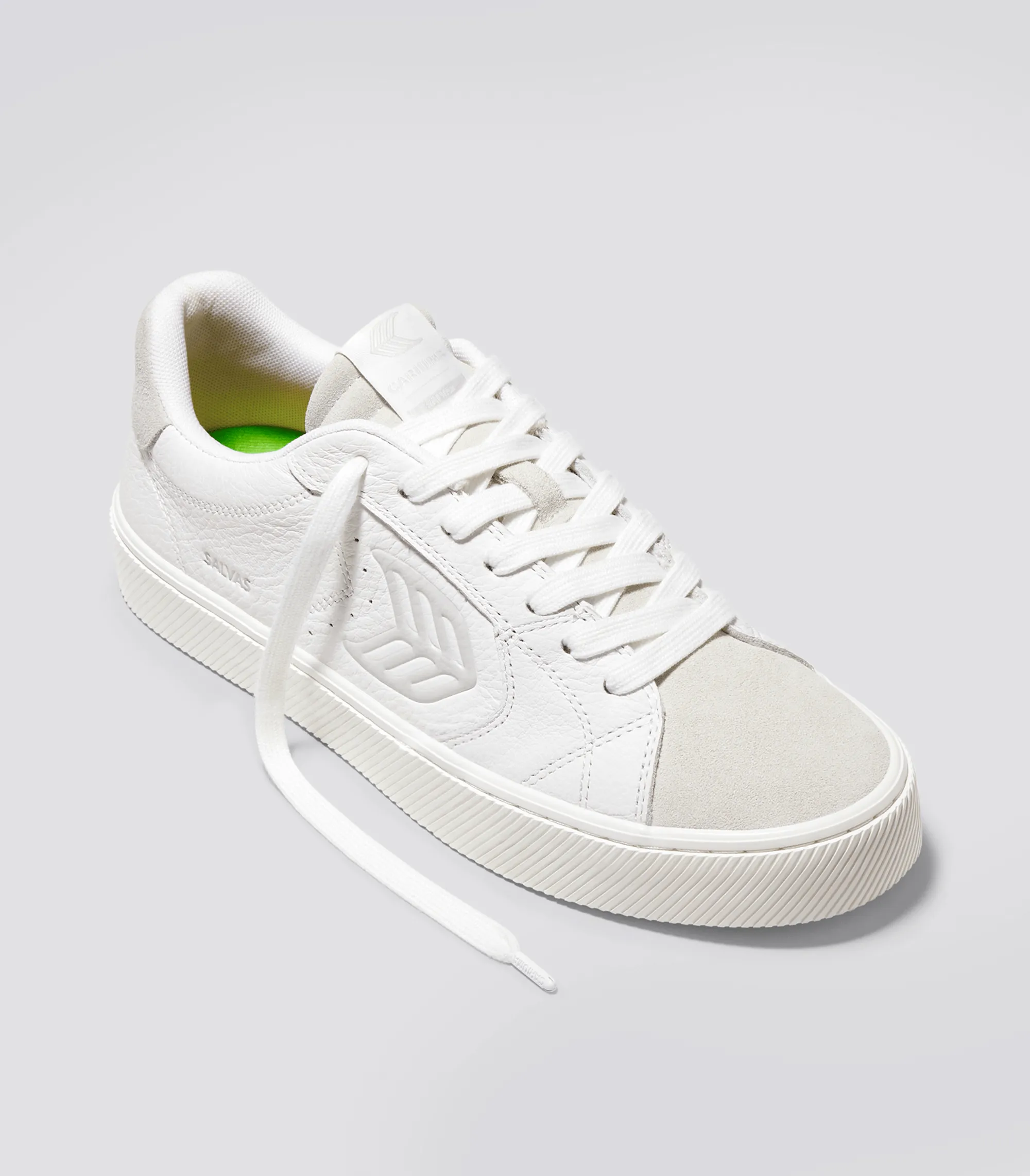 SALVAS White Premium Leather Vintage White Suede Ice Logo Sneaker Men