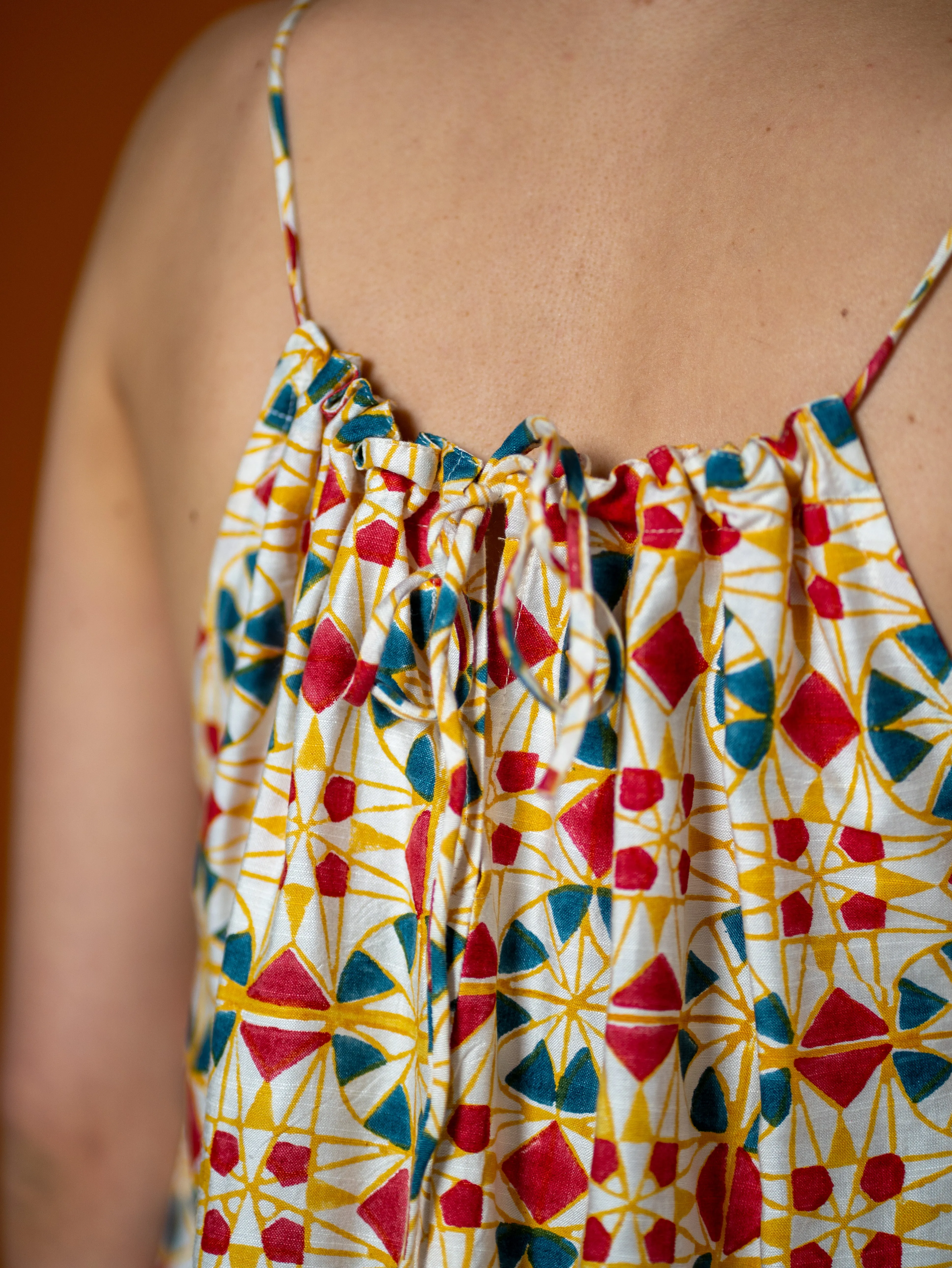 Tie Neck Maxi Dress- Parcheesi Print