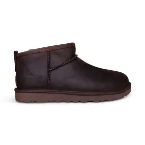 UGG Classic Ultra Mini Leather Chocolate Boots - Women's