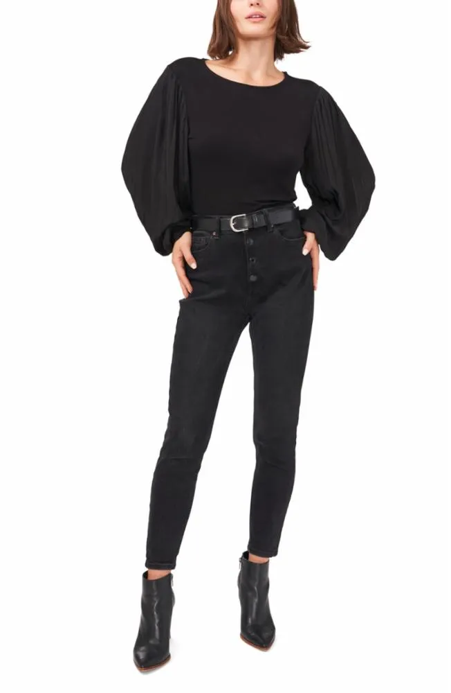 Vince Camuto Apparel L/S MIX MEDIA TOP W CHIFFON SL 60/RICH BLACK