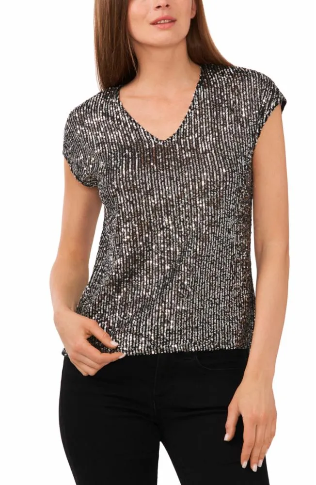 Vince Camuto Apparel V NECK EXTENDED SHOULDER BLOUSE V018/CHARCOAL BLACK