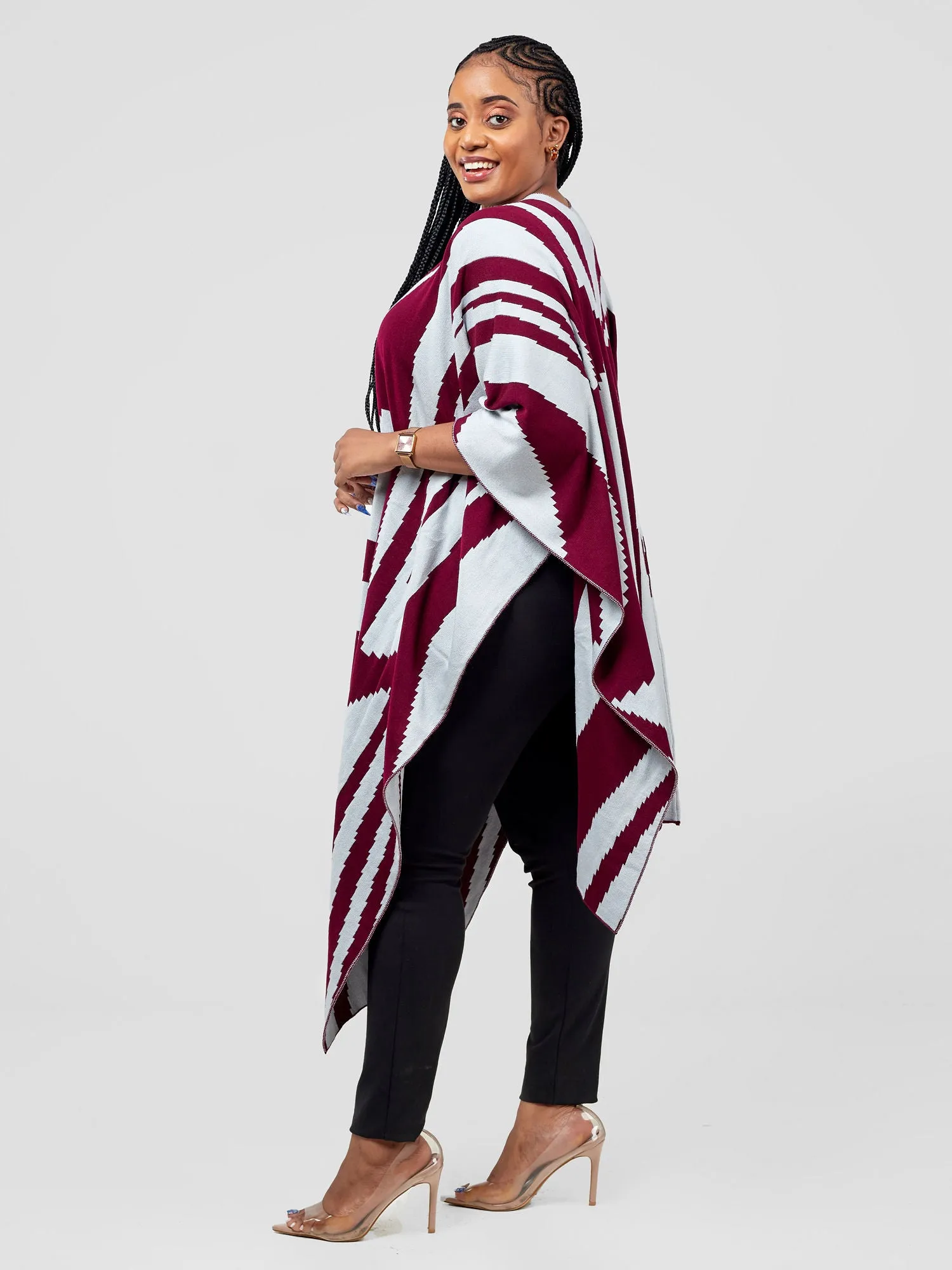 Vivo Reversible Printed Poncho - Burgundy / Frost Jito Print