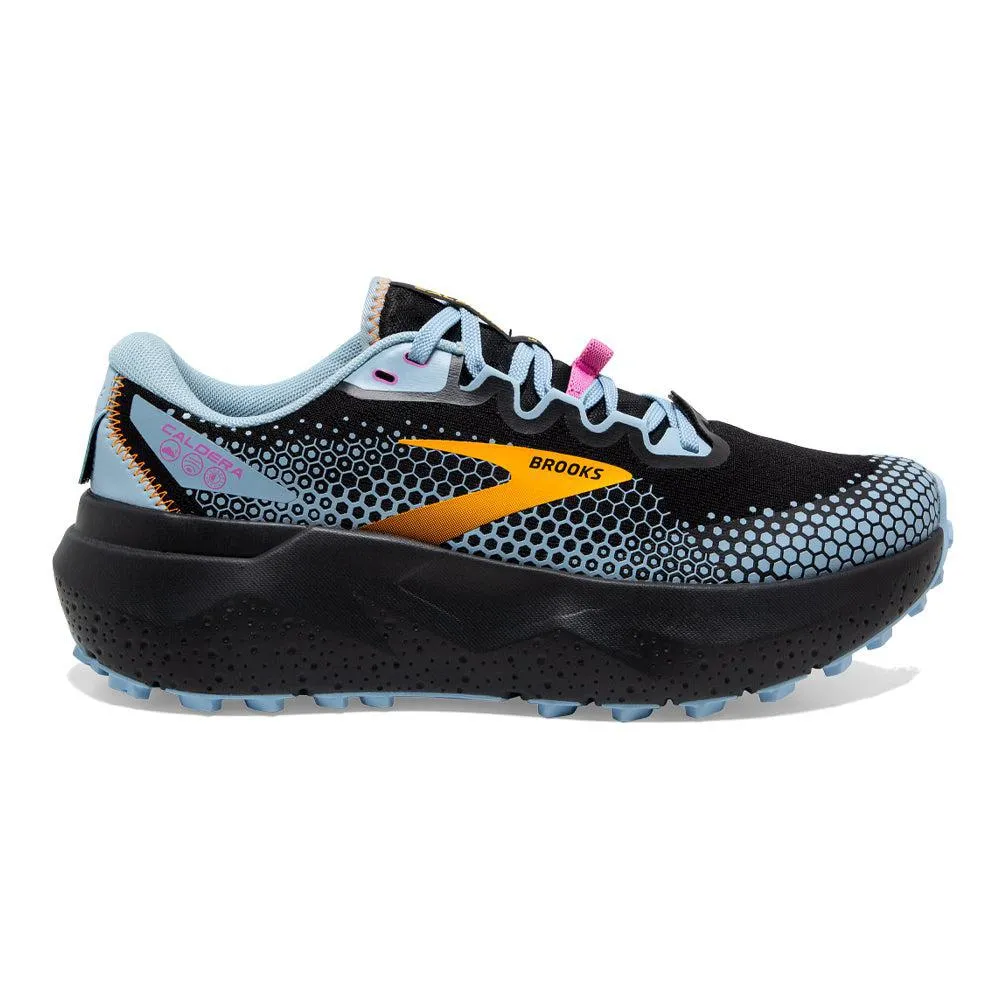 Women's Brooks Caldera 6, Black/Blue/Yellow, 6 B Medium