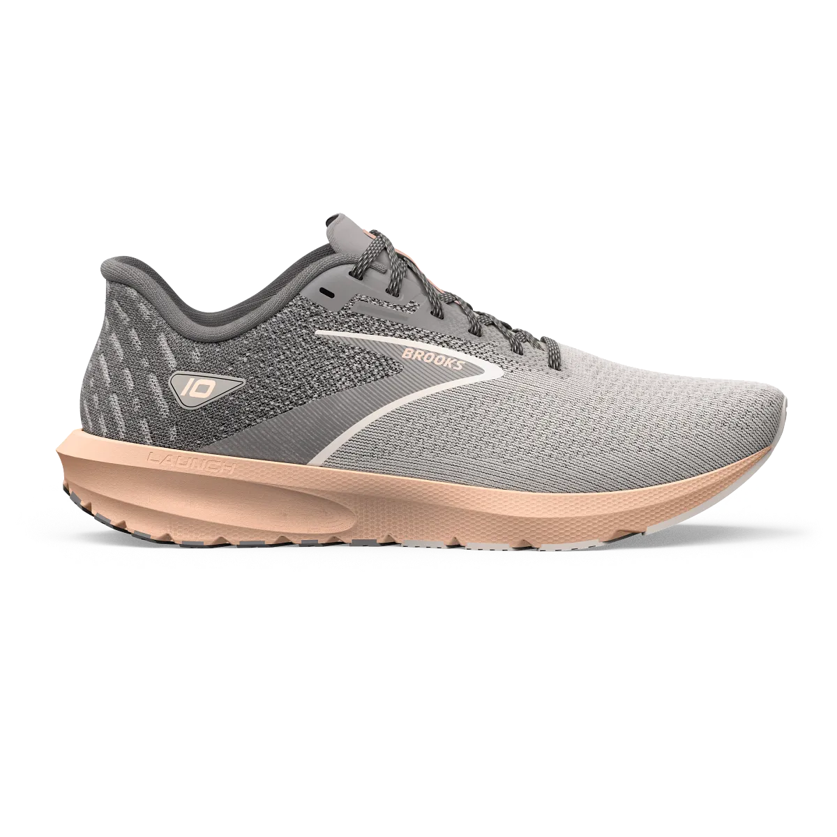 Women's Brooks Launch 10, Grey/Crystal Grey/Pale Peach, 9.5 B Medium