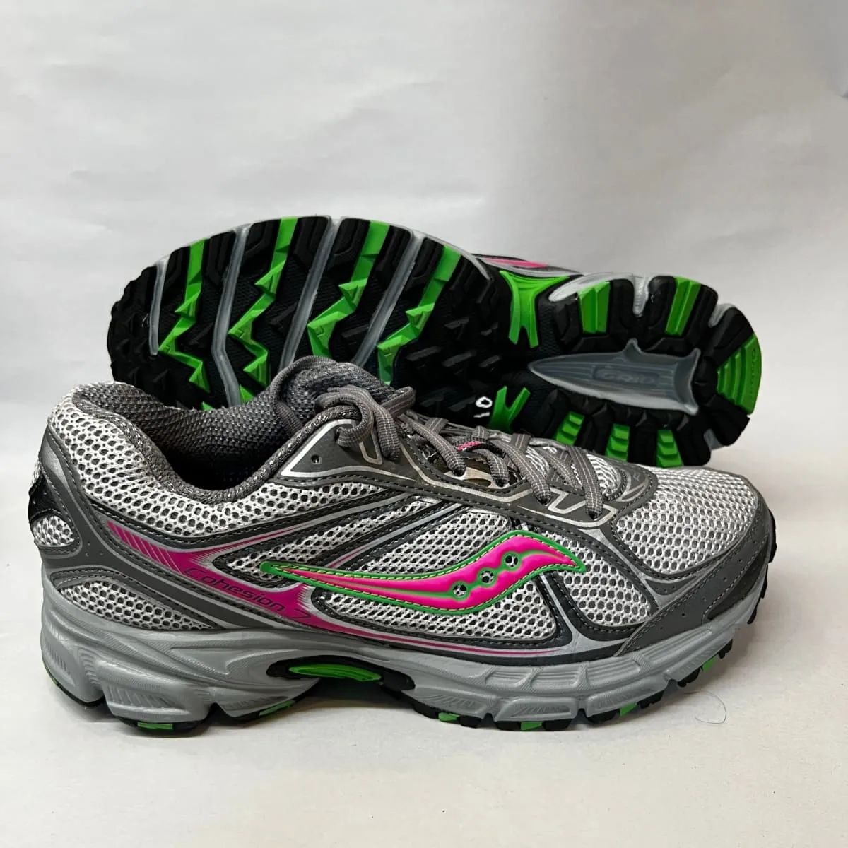 Women's Grid Cohesion TR7 Trail Running Grey/Green/Fuchsia Size 10M -Preowned