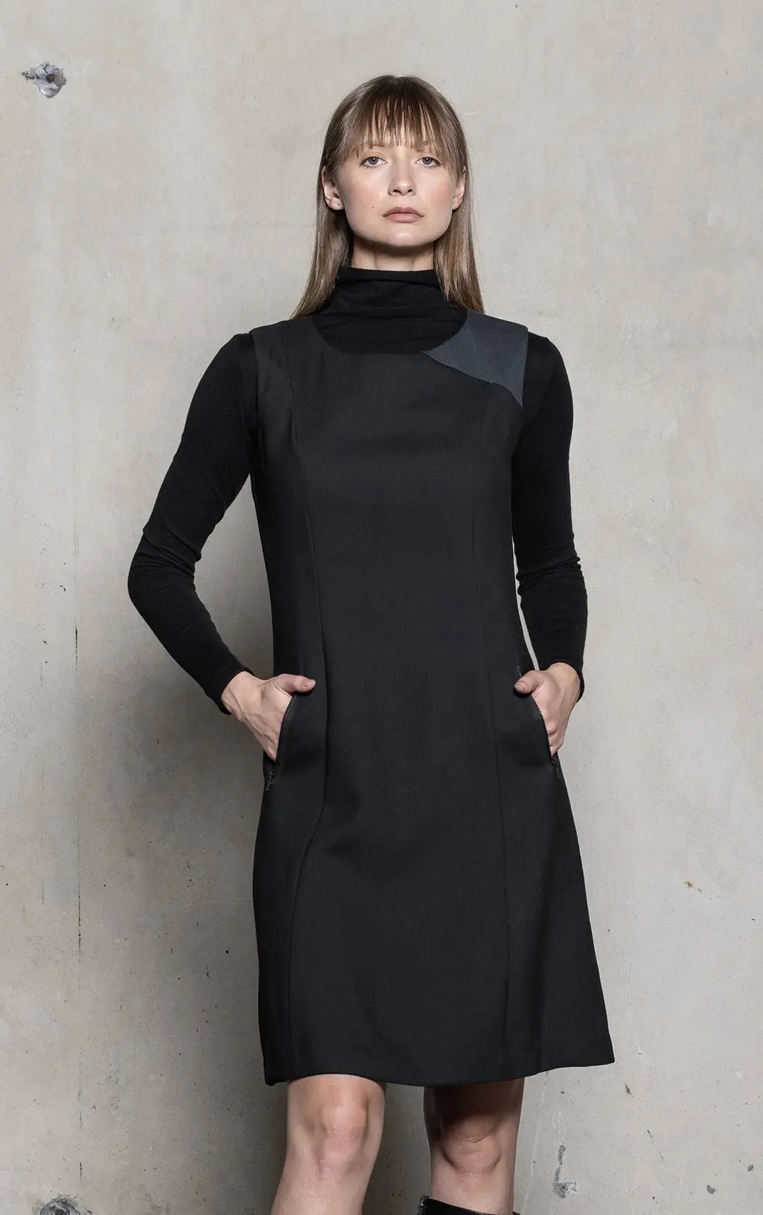 WOOL BLEND CONTRAST DRESS - CLEARANCE